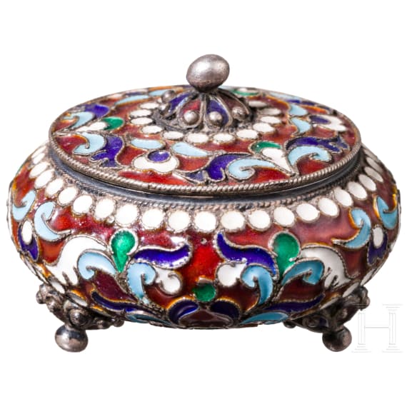 A silver and cloisonn&eacute; enamel pill box, Russia, circa 1890