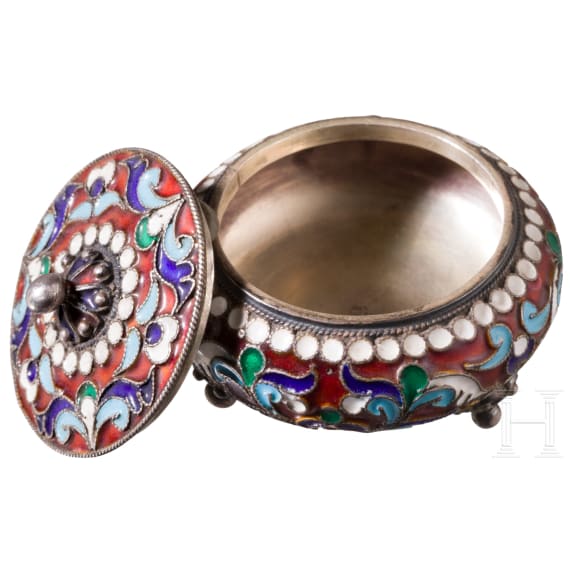 A silver and cloisonn&eacute; enamel pill box, Russia, circa 1890