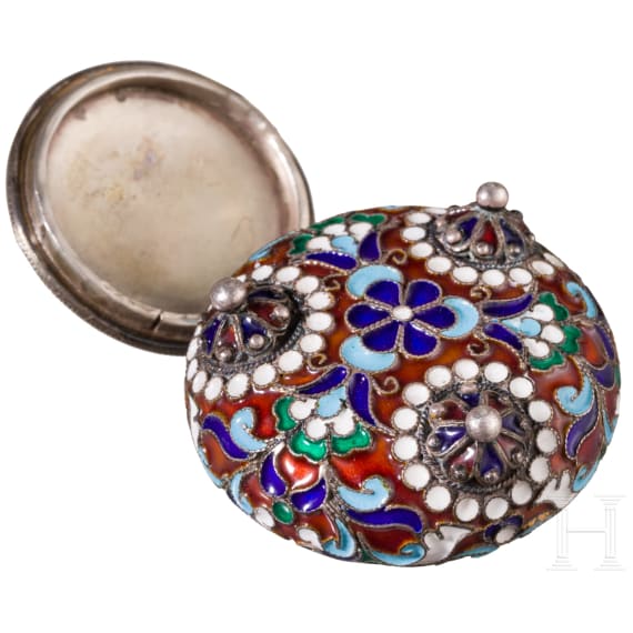A silver and cloisonn&eacute; enamel pill box, Russia, circa 1890