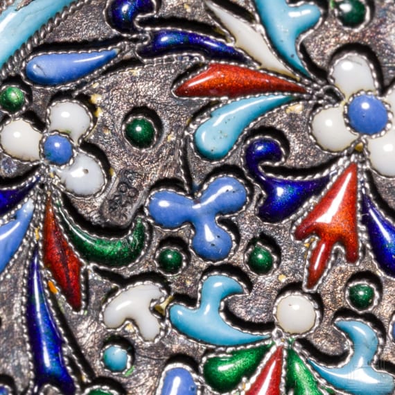 A Russian silver-gilt and cloisonn&eacute;-enamelled pill box, St. Petersburg, Master "Ja.A", 1825