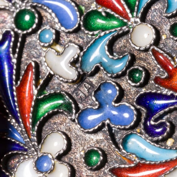 A Russian silver-gilt and cloisonn&eacute;-enamelled pill box, St. Petersburg, Master "Ja.A", 1825