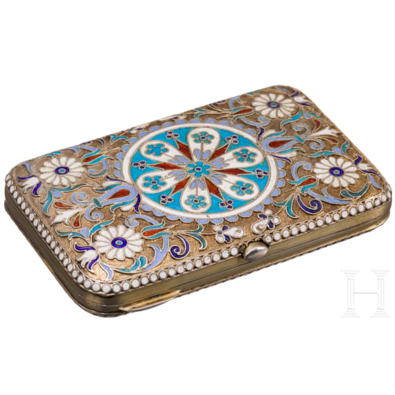 A silver-gilt and cloisonn&eacute; enamel cigarette case, Russland, Moscow, Vasili Andreev, 1908