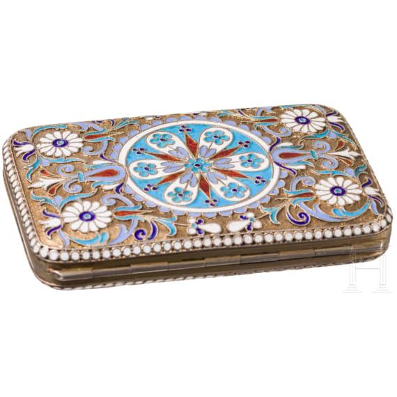 A silver-gilt and cloisonn&eacute; enamel cigarette case, Russland, Moscow, Vasili Andreev, 1908