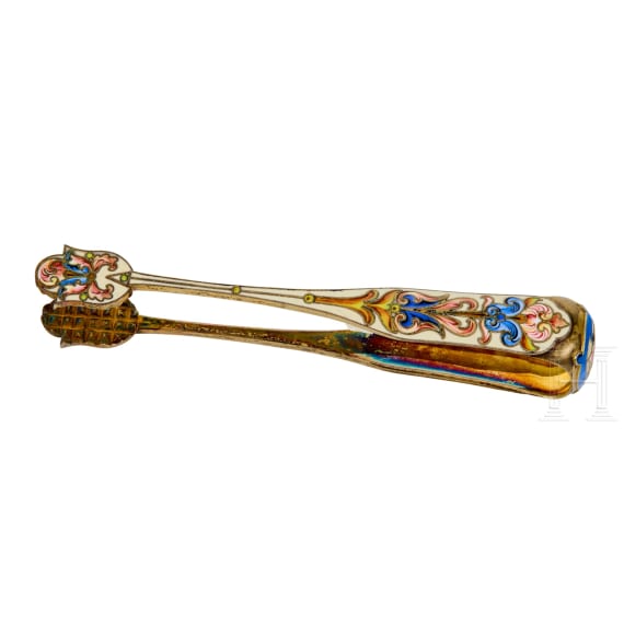 Bedeutendes siebenteiliges Cloisonn&eacute;-Email-Teeservice, Russland, Moskau, Pawel Owtschinnikow, 1896-1908