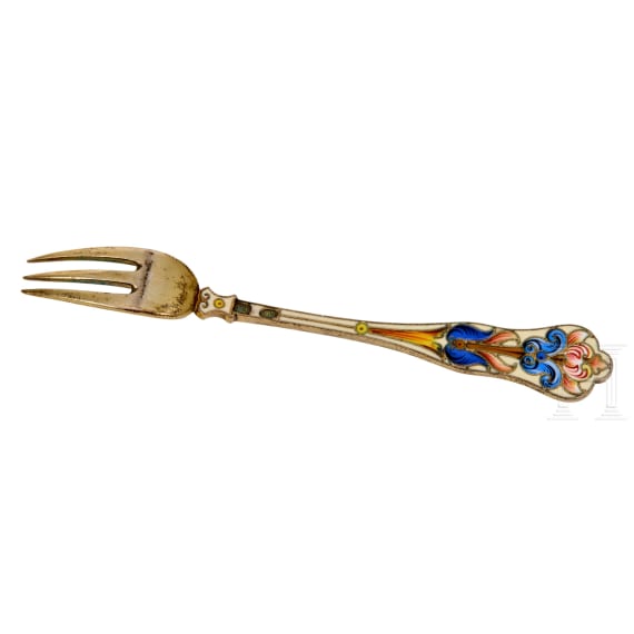 Bedeutendes siebenteiliges Cloisonn&eacute;-Email-Teeservice, Russland, Moskau, Pawel Owtschinnikow, 1896-1908