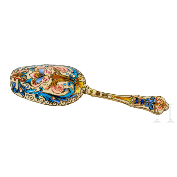 Bedeutendes siebenteiliges Cloisonn&eacute;-Email-Teeservice, Russland, Moskau, Pawel Owtschinnikow, 1896-1908