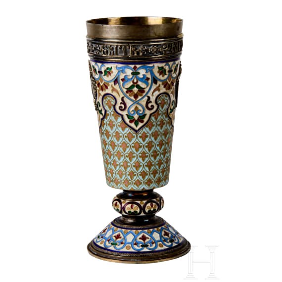 Cloisonn&eacute;-Email-Becher mit Monogramm Nikolaus II. und Doppeladler, gestempelt St. Petersburg, Gratschew Br&uuml;der, um 1890
