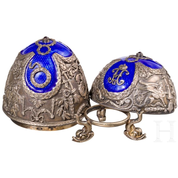 Silber und Guilloch&eacute;-Email Ei mit Monogramm von Nikolaus II, Russland, 2. H&auml;lfte des 20. Jhdts.