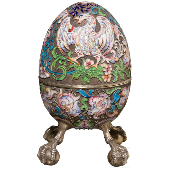 Gro&szlig;es Cloisonn&eacute;-Email-Ei mit Drachen, Russland, 2. H&auml;lfte des 20. Jhdts.