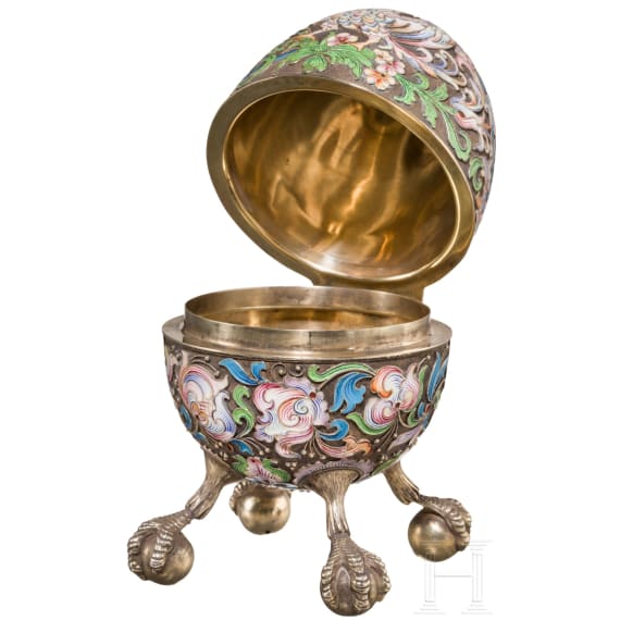Gro&szlig;es Cloisonn&eacute;-Email-Ei mit Drachen, Russland, 2. H&auml;lfte des 20. Jhdts.