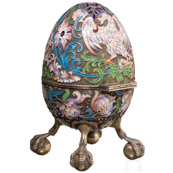 Gro&szlig;es Cloisonn&eacute;-Email-Ei mit Drachen, Russland, 2. H&auml;lfte des 20. Jhdts.