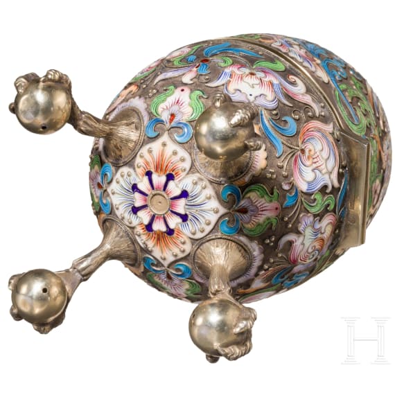 Gro&szlig;es Cloisonn&eacute;-Email-Ei mit Drachen, Russland, 2. H&auml;lfte des 20. Jhdts.