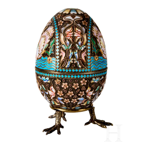 Cloisonn&eacute;-Ei mit Schw&auml;nen, Russland, 2. H&auml;lfte des 20. Jhdts.