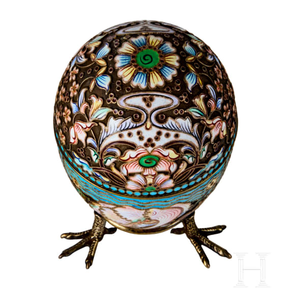Cloisonn&eacute;-Ei mit Schw&auml;nen, Russland, 2. H&auml;lfte des 20. Jhdts.