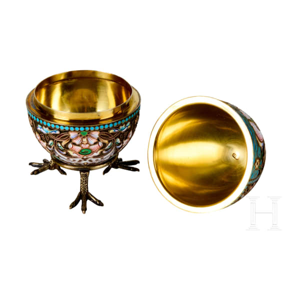 Cloisonn&eacute;-Ei mit Schw&auml;nen, Russland, 2. H&auml;lfte des 20. Jhdts.