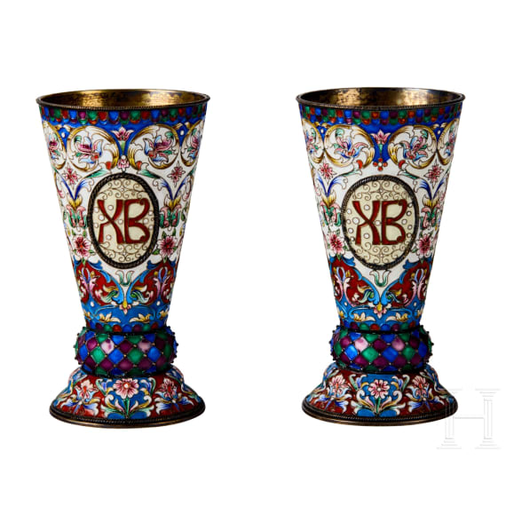 Zwei Cloisonn&eacute;-Email-Becher, Russland, 2. H&auml;lfte des 20. Jhdts.