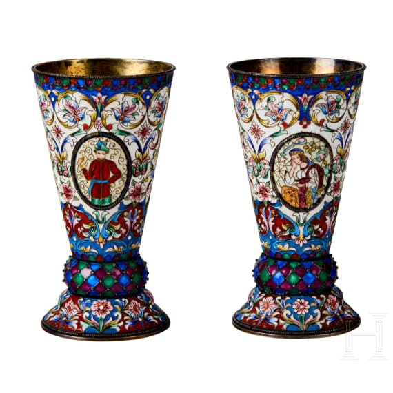 Zwei Cloisonn&eacute;-Email-Becher, Russland, 2. H&auml;lfte des 20. Jhdts.