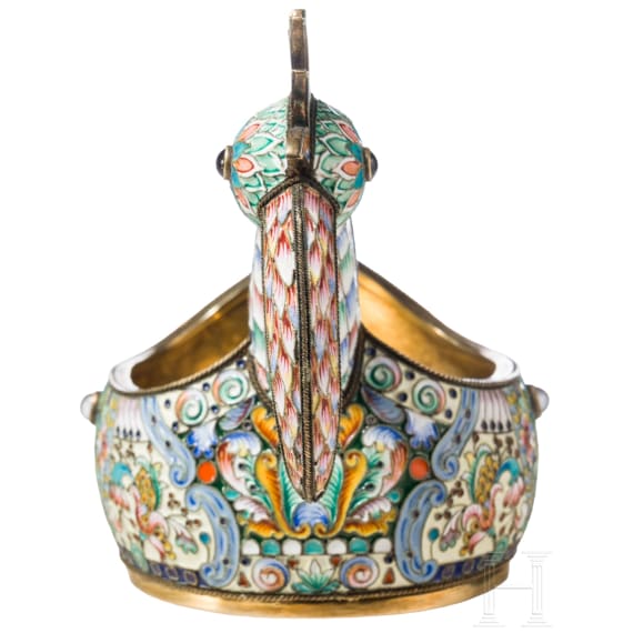 Cloisonn&eacute;-Email-Kowsch in Form eines Vogels, Russland, 2. H&auml;lfte des 20. Jhdts.