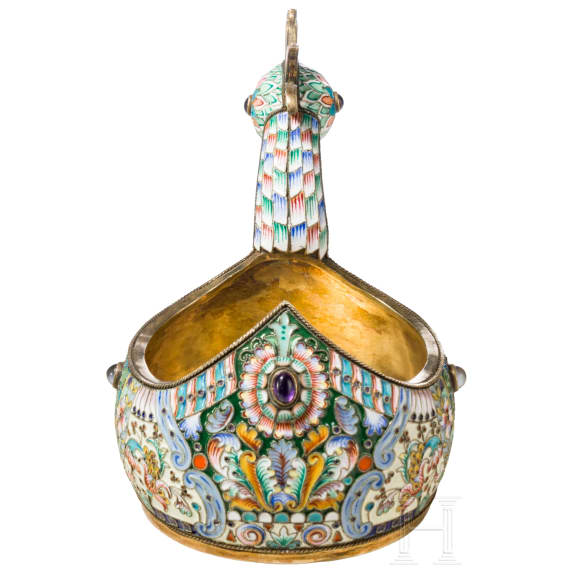 Cloisonn&eacute;-Email-Kowsch in Form eines Vogels, Russland, 2. H&auml;lfte des 20. Jhdts.