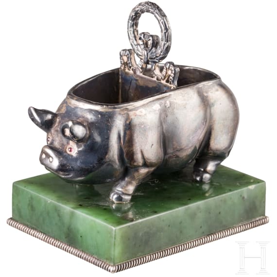Gew&uuml;rzgef&auml;&szlig; in Form eines Schweines, in der Art von Faberg&eacute;, 2. H&auml;lfte des 20. Jhdts.