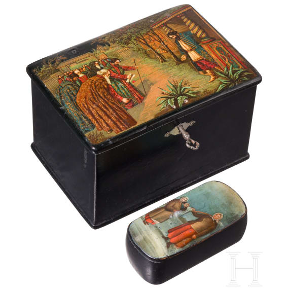 Lackdose und Lackschatulle, Russland, Danilowo, Fabrik Pjotr und Aleksandr Lukutin, 1855&ndash;63 / sp&auml;tes 19. Jhdt.
