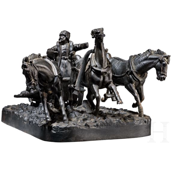 Gro&szlig;e Troika-Figurengruppe, Gusseisenskulptur, Russland, Eisenwerke Kasli, datiert 1900