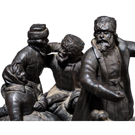 Gro&szlig;e Troika-Figurengruppe, Gusseisenskulptur, Russland, Eisenwerke Kasli, datiert 1900