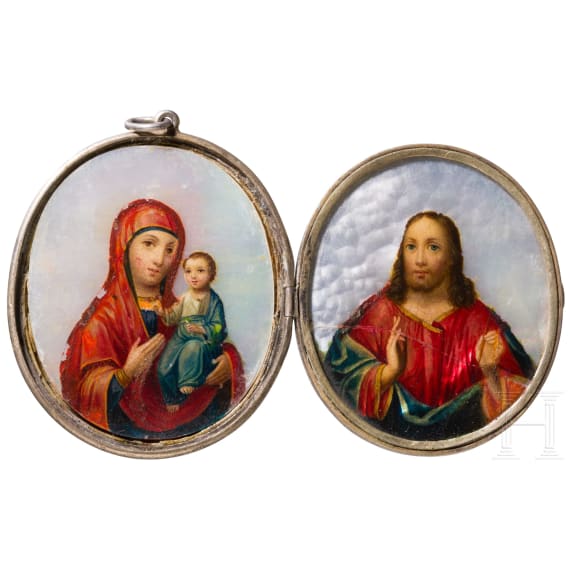 Silber- und Perlmutt-Diptychon (Reiseikone), Russland, Moskau, um 1890