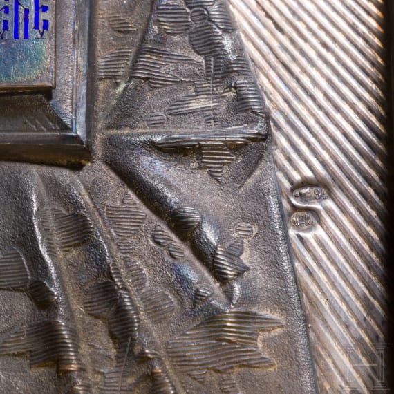 Ikone mit dem Christus Pantokrator mit Cloisonn&eacute;-Email-Oklad, Russland, um 1900 (Ikone), Moskau, 10. Artel, 1908 -1917 (Oklad)