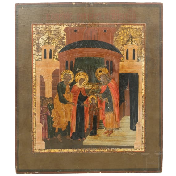 Ikone mit der Gottesmutter "Einf&uuml;hrung in den Tempel", Russland, 19. Jhdt.