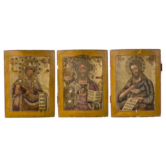 Drei gro&szlig;formatige Ikonen mit der Deesis, Russland, 19. Jhdt.