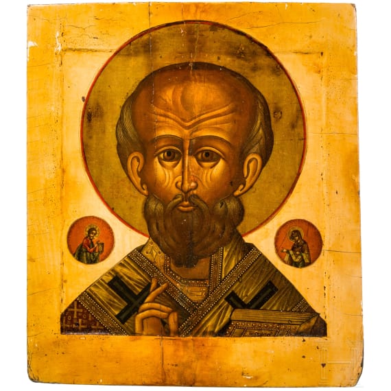 Ikone mit dem Heiligen Nikolaus von Myra, Russland, um 1900