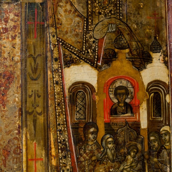Seltene Ikone mit dem Heiligen Alexius (Aleksej) Metropolit von Moskau mit Szenen aus seinem Leben, Russland, 17. Jhdt.