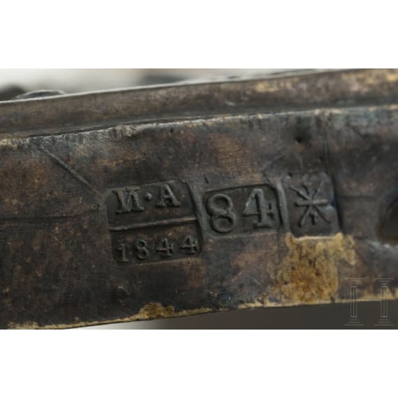 Kleine Ikone mit dem Heiligen Mitrofan von Woronesch mit Silberoklad, Mitte 19. Jhdt. (Ikone), Tula, 1844 (Oklad)
