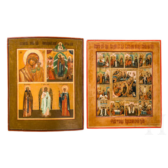 Two icons: Feast icon and three-field icon, Russia, 19th century