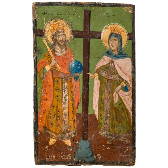 Two icons: the Kazanskaya Mother of God with oklad and Saints Constantine and Helena, Russia/Bulgaria, 19th century