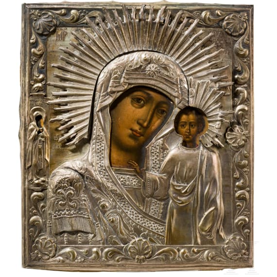Two icons: the Kazanskaya Mother of God with oklad and Saints Constantine and Helena, Russia/Bulgaria, 19th century