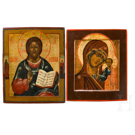 Two icons: The Kazanskaya Mother of God and Christ Pantokrator, Russia, 19th century