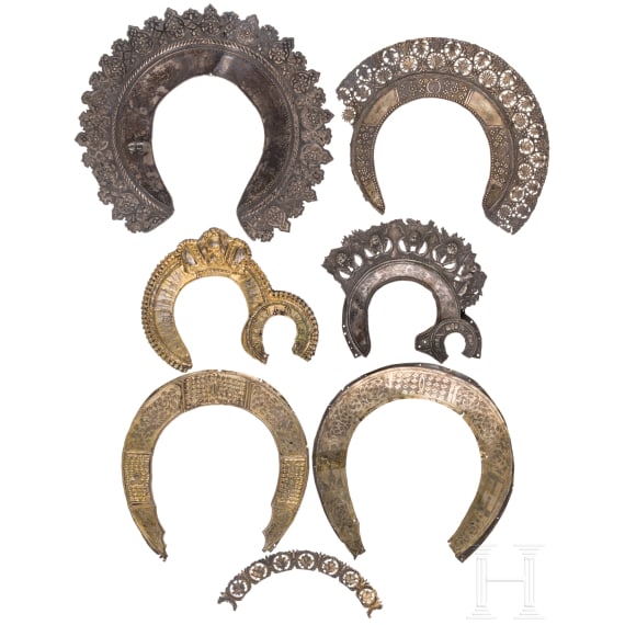 Six silver halos and a silver fragment, Russia, 19th century