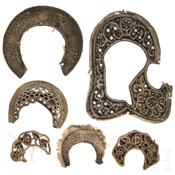 Two pearl oklads, four pearl rizas and nine pieces from pearl oklads from different icons, mostly Mother of God, Russia, late 19th century