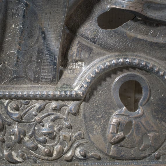 Sechs Ikonen-Oklade (drei Silber), Russland, 19. Jhdt.