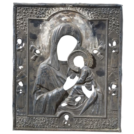 Sechs Ikonen-Oklade (drei Silber), Russland, 19. Jhdt.