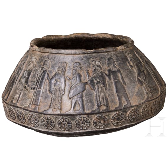 An Achaemenid Chlorite vessel with figurative frieze, 5th century B.C.