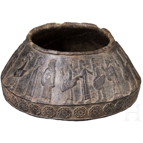 An Achaemenid Chlorite vessel with figurative frieze, 5th century B.C.