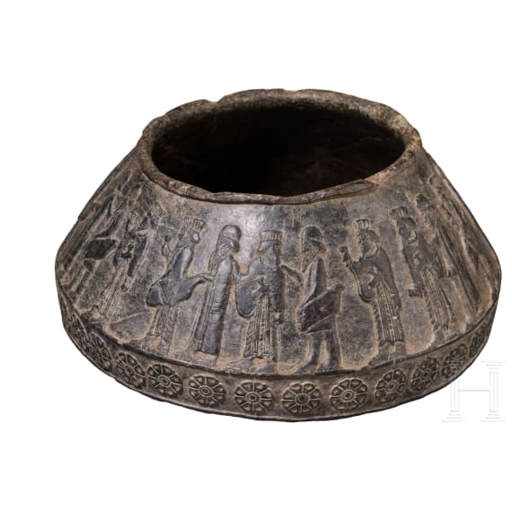 An Achaemenid Chlorite vessel with figurative frieze, 5th century B.C.