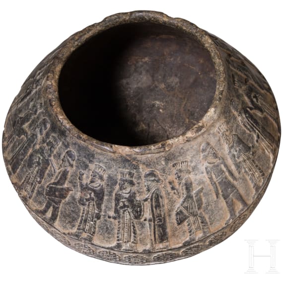 An Achaemenid Chlorite vessel with figurative frieze, 5th century B.C.