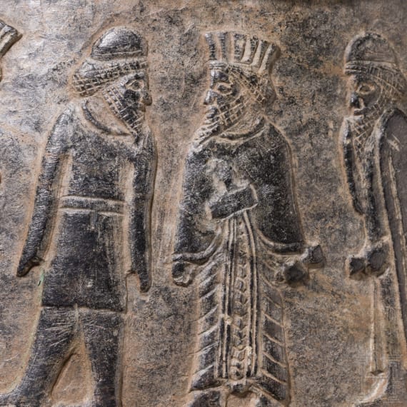 An Achaemenid Chlorite vessel with figurative frieze, 5th century B.C.