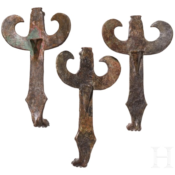 Three bronze figurines in the form of sirens, Greek, third quarter of the 6th century B.C.