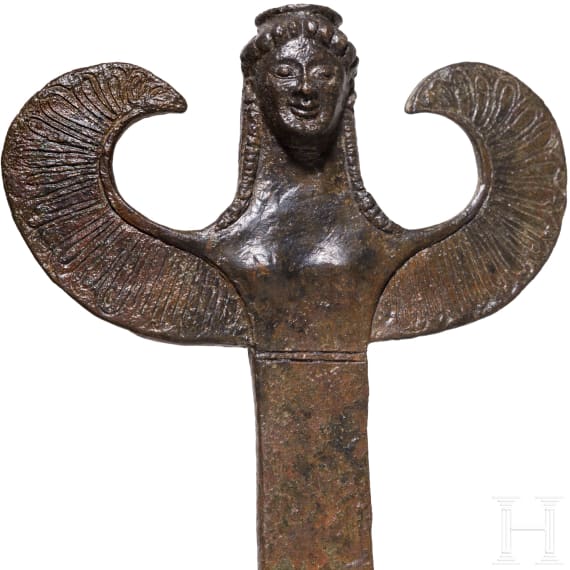 Three bronze figurines in the form of sirens, Greek, third quarter of the 6th century B.C.