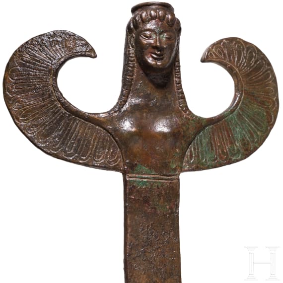 Three bronze figurines in the form of sirens, Greek, third quarter of the 6th century B.C.
